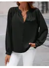 Kadın Uzun Kollu önden Düğmeli Hakim Yaka Ithal Krep Bluz