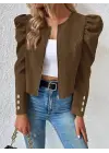 Kadın Uzun Kollu önden Fermuarlı Balon Kol Süet Ceket