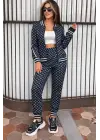 Kadın Uzun Kollu önden Fermuarlı Desenli Iki Iplik Bluz Ve Pantolon Ikili Takım