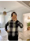 Kadın Uzun Kollu önden Fermuarlı Ekose Desenli Ceket