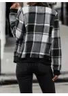 Kadın Uzun Kollu önden Fermuarlı Ekose Desenli Ceket