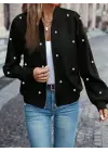 Kadın Uzun Kollu önden Fermuarlı Incili Kısa Modal Ceket