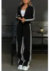 Kadın Uzun Kollu önden Fermuarlı Kısa Viskon Iki Iplik Bluz Ve Pantolon Ikili Takım
