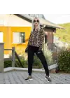 Kadın Uzun Kollu önden Fermuarlı Leopar Desen Detaylı Viskon Iki Iplik Bluz Ve Pantolon Ikili Takım