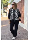 Kadın Uzun Kollu önden Fermuarlı Leopar Desenli Viskon Iki Iplik Bluz Ve Pantolon Ikili Takım