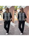 Kadın Uzun Kollu önden Fermuarlı Leopar Desenli Viskon Iki Iplik Bluz Ve Pantolon Ikili Takım