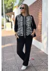 Kadın Uzun Kollu önden Fermuarlı Leopar Desenli Viskon Iki Iplik Bluz Ve Pantolon Ikili Takım