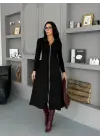 Kadın Uzun Kollu önden Fermuarlı Maxi Viskon Iki Iplik Elbise