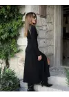 Kadın Uzun Kollu önden Fermuarlı Maxi Viskon Iki Iplik Elbise