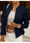 Kadın Uzun Kollu önden Fermuarlı Modal Ceket