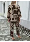 Kadın Uzun Kollu önü Açık Desenli Iki Iplik Ceket Ve Pantolon Ikili Takım