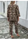 Kadın Uzun Kollu önü Açık Desenli Iki Iplik Ceket Ve Pantolon Ikili Takım
