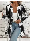 Kadın Uzun Kollu önü Açık Desenli Modal Kısa Ceket