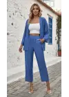 Kadın Uzun Kollu önü Açık Dokuma Ceket Ve Pantolon Ikili Takım