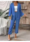 Kadın Uzun Kollu önü Açık Dokuma Ceket Ve Pantolon Ikili Takım