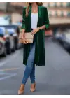 Kadın Uzun Kollu önü Açık Kolları Uzun Midi Ceket