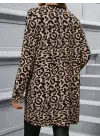 Kadın Uzun Kollu önü Açık Leopar Desenli Modal Ceket