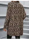 Kadın Uzun Kollu önü Açık Leopar Desenli Modal Ceket