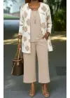 Kadın Uzun Kollu önü Açık Modal Ceket Kolsuz Viskon Iki Iplik Bluz Ve Pantolon üçlü Takım