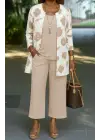 Kadın Uzun Kollu önü Açık Modal Ceket Kolsuz Viskon Iki Iplik Bluz Ve Pantolon üçlü Takım