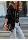 Kadın Uzun Kollu önü Fermuarlı Kısa Pulpayet Ceket