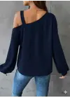 Kadın Uzun Kollu Tek Omuz Askı Detay Salaş Viskon Iki Iplik Bluz