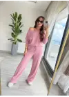 Kadın Uzun Kollu Tek Omuzdan Açık Dalgıç Bluz Ve Pantolon Ikili Takım