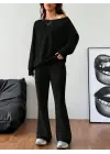 Kadın Uzun Kollu Tek Omuzdan Açık Iki Iplik Bluz Ve Pantolon Ikili Takım