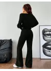 Kadın Uzun Kollu Tek Omuzdan Açık Iki Iplik Bluz Ve Pantolon Ikili Takım