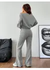 Kadın Uzun Kollu Tek Omuzdan Açık Iki Iplik Bluz Ve Pantolon Ikili Takım