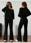 Kadın Uzun Kollu Tek Omuzdan Açık Iki Iplik Bluz Ve Pantolon Ikili Takım