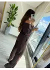 Kadın Uzun Kollu Tek Omuzdan Açık Modal Bluz Ve Pantolon Ikili Takım