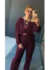 Kadın Uzun Kollu Tek Omuzdan Açık Viskon Iki Iplik Bluz Ve Pantolon Ikili Takım