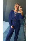 Kadın Uzun Kollu Tek Omuzdan Açık Viskon Iki Iplik Bluz Ve Pantolon Ikili Takım