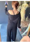Kadın Uzun Kollu Tek Omuzdan Açık Viskon Iki Iplik Bluz Ve Pantolon Ikili Takım
