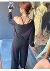Kadın Uzun Kollu Tek Omuzdan Açık Viskon Iki Iplik Bluz Ve Pantolon Ikili Takım