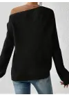 Kadın Uzun Kollu Tek Omuzu Açık Detaylı Triko Bluz