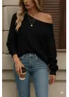 Kadın Uzun Kollu Tek Omuzu Açık Triko Bluz