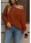 Kadın Uzun Kollu Tek Omuzu Açık Triko Bluz