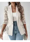 Kadın Uzun Kollu Truvakar Kol önden Düğmeli Cepli Dantelli Atlas Ceket