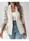 Kadın Uzun Kollu Truvakar Kol önden Düğmeli Cepli Dantelli Atlas Ceket