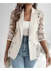 Kadın Uzun Kollu Truvakar Kol önden Düğmeli Cepli Dantelli Atlas Ceket