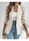 Kadın Uzun Kollu Truvakar Kol önden Düğmeli Cepli Dantelli Atlas Ceket