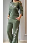 Kadın Uzun Kollu Truvakar Kol Tek Omuz çapraz şerit Detaylı Ribanalı Viskon Iki Iplik Bluz Ve Pantolon Ikili Takım