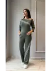 Kadın Uzun Kollu Truvakar Kol Tek Omuz çapraz şerit Detaylı Ribanalı Viskon Iki Iplik Bluz Ve Pantolon Ikili Takım