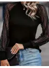 Kadın Uzun Kollu Tül Detaylı Bisiklet Yakalı Kaşkorse Bluz