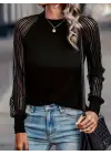 Kadın Uzun Kollu Tül Detaylı Bisiklet Yakalı Kaşkorse Bluz