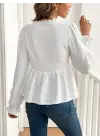 Kadın Uzun Kollu V Dantel Yaka Aerobin Bluz