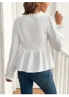 Kadın Uzun Kollu V Dantel Yaka Aerobin Bluz