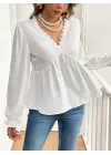 Kadın Uzun Kollu V Dantel Yaka Aerobin Bluz